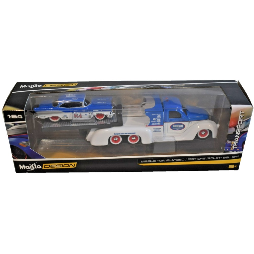 Maisto Design 1:64 Missile Tow Flatbed/ 1957 Chevrolet Bel air New